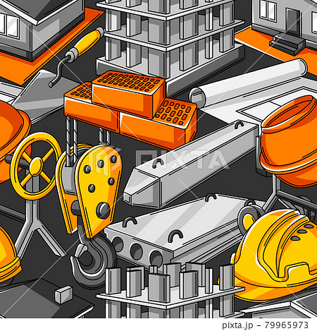 Seamless pattern with housing construction items. Industrial repair or building symbols. 79965973
