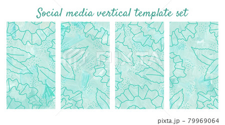 Green flowers on blue textured background. Social media vertical template set Green flowers on blue textured background. Social media vertical template set 79969064