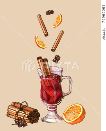 Watercolor mulled wine mug poster with cinnamon Watercolor mulled wine mug poster with cinnamon 79969065