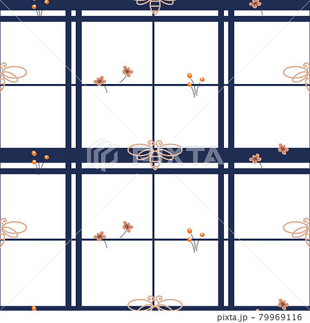Seamless floral pattern with bees, geometric lines and small florals hand drawn style white colors. Shirt print. Seamless floral pattern with bees, geometric lines and small florals hand drawn style white colors. Shirt print. 79969116