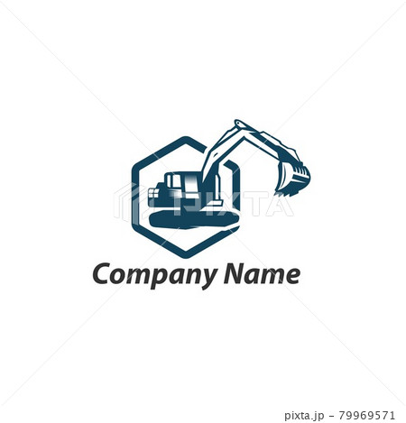 Excavation work logo design, emblem of excavator or building machine rental organisation print stamps, constructing equipment 79969571