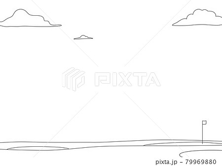 テキストスペースがあるゴルフ場の線画イラストのイラスト素材