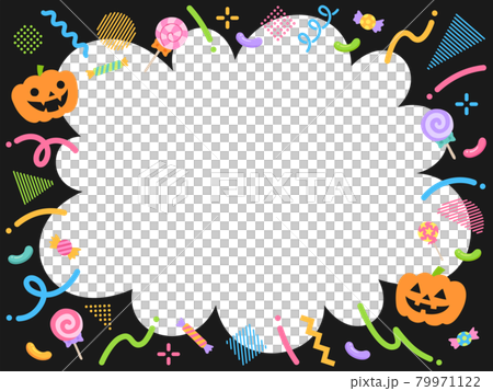 ポップなハロウィンのフレーム かぼちゃ お菓子 カラフルな図形アイコン のイラスト素材