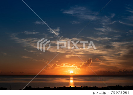 Top view of a gorgeous sunrise full of amazing clouds. Iriomote Island. 79972062