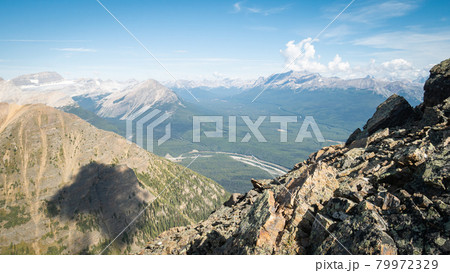 Mountain ranges and valley view, shot at Mount St. Piran summit, Banff National Park, Alberta, Canada 79972329