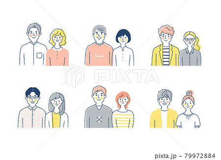 複数のカップル　笑顔　上半身　セット 79972884