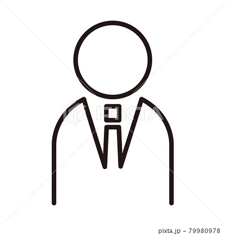 スーツを着た男性のシンプルな白黒細線アイコン 白背景のイラスト素材
