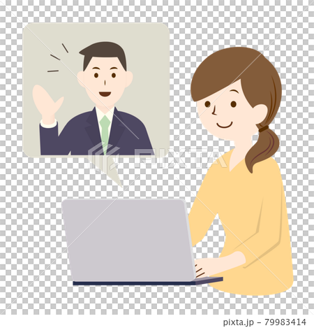 オンライン上で指示 説明を受ける女性のイラストのイラスト素材