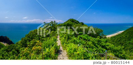 [パノラマ] 山の中腹から海岸を見渡す (角田山、西蒲区、新潟県) 80015144