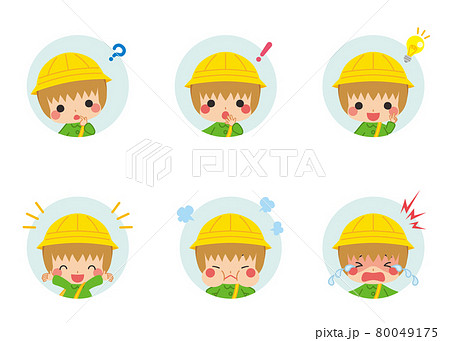 可愛い幼稚園児の女の子のアイコンイラスト セット バリエーション 白背景のイラスト素材