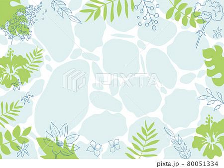 熱帯植物フレーム　水面背景 80051334