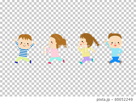 おいかけっこしながら走っている4人の子どもたち おいかけっこしながら走っている4人の子どもたち 80052249