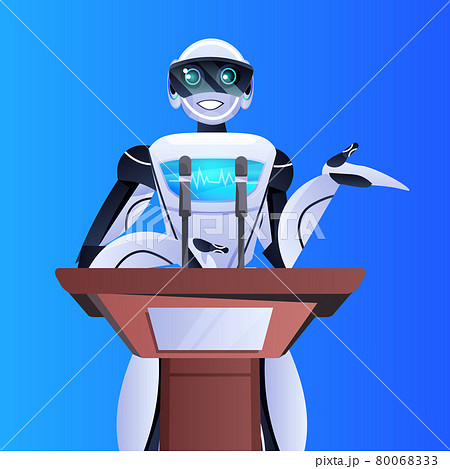 robot doctor giving speech from tribune medical conference medicine healthcare artificial intelligence 80068333