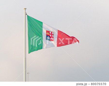tricolour triangular flag of Italian republic fluttering in the wind 80070370
