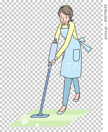Middle-aged woman in a young apron vacuuming... - Stock Illustration ...
