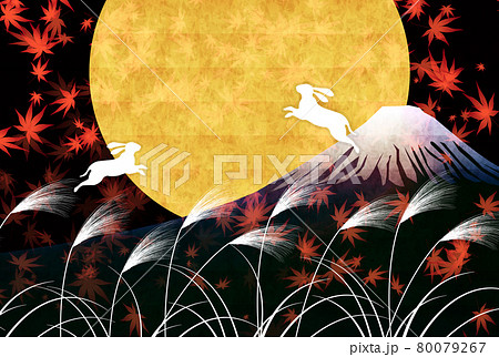 十五夜　月見　富士山　背景 80079267