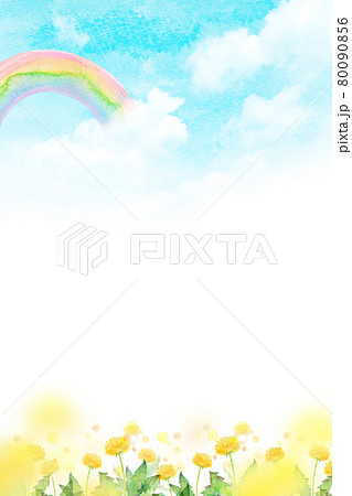虹とたんぽぽ畑　水彩イラスト 80090856