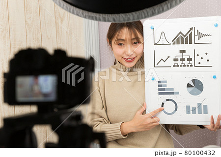 一眼レフカメラで動画を撮影する女性 一眼レフカメラで動画を撮影する女性 80100432