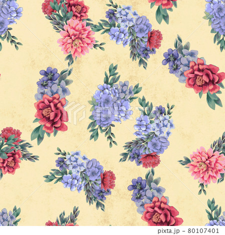 Watercolor floral seamless pattern. Hand painted flowers, greeting card template or wrapping paper 80107401