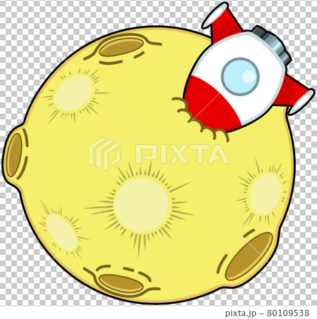 月に墜落したロケット アウトラインあり のイラスト素材
