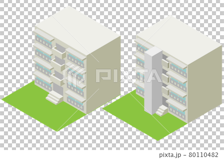 Elevator installation in an isometric middle-floor building 80110482