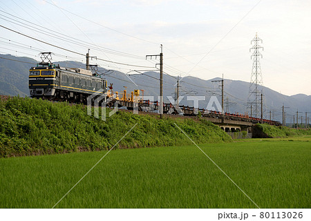 湖西線を走るEF81113ロングレール輸送列車の写真素材 [80113026] - PIXTA