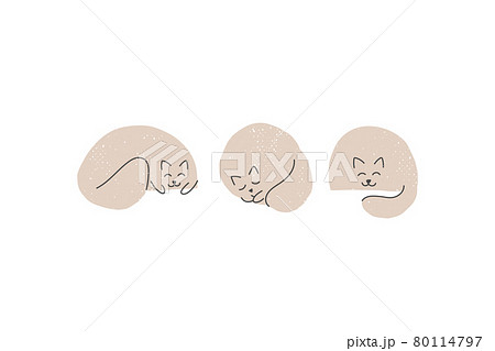 Three cute cats in earthy tones in a modern linear style with a retro texture 80114797