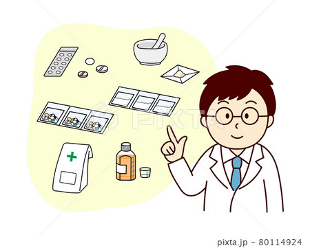 薬の説明をする男性薬剤師 薬の説明をする男性薬剤師 80114924