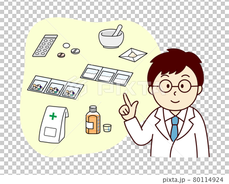 薬の説明をする男性薬剤師 薬の説明をする男性薬剤師 80114924
