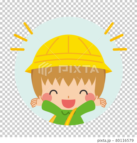 バンザイをして大喜びしている可愛い幼稚園児の女の子のイラストアイコン 白背景のイラスト素材