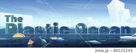 Plastic ocean pollution, arctic trash banner. 80125243