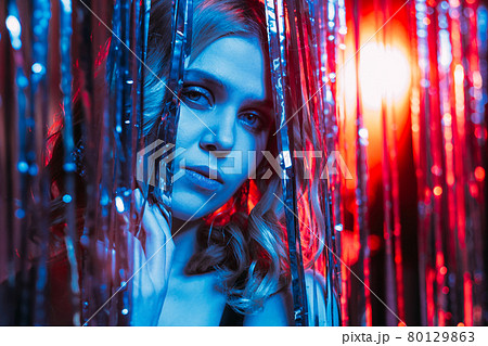 shy woman birthday party festive celebration 80129863