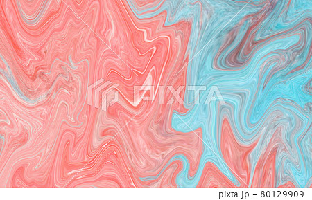 水色とピンクのマーブル、リキッドテクスチャ 80129909