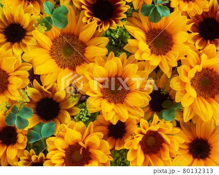 ミニヒマワリと四つ葉のクローバーのフラワーアレンジメント 80132313