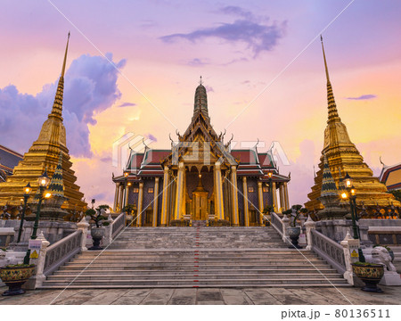 Wat Phra Kaew in twilight, Temple of the Emerald Buddha Wat Phra Kaew is one of Bangkok's Wat Phra Kaew in twilight, Temple of the Emerald Buddha Wat Phra Kaew is one of Bangkok's 80136511
