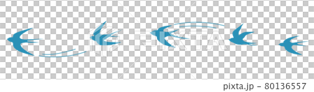 Illustration of five blue birds flying in a row Illustration of five blue birds flying in a row 80136557