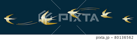5羽の金色の鳥が連なって飛んでいるイラスト 80136562