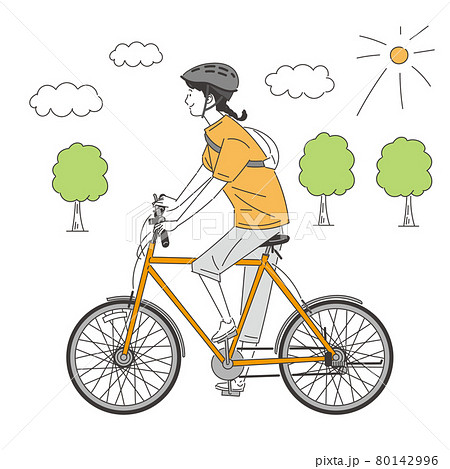 自転車に乗る女性のイラスト素材