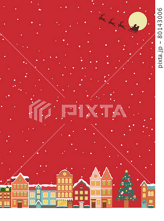冬のクリスマスの街並みのベクターイラスト背景(風景,フレーム,xmas.X'mas,町並み,雪) 80143006
