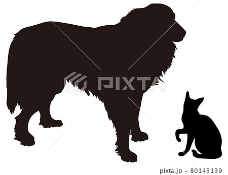 2匹の犬と猫のシルエットのイラストセットのイラスト素材