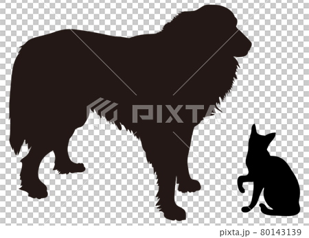 2匹の犬と猫のシルエットのイラストセットのイラスト素材