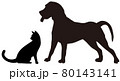 2匹の犬と猫のシルエットのイラストセット 80143141