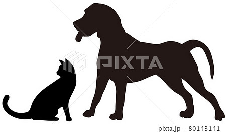 2匹の犬と猫のシルエットのイラストセット 80143141