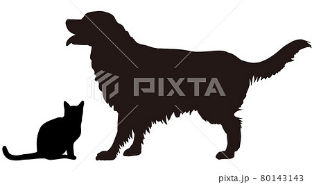 2匹の犬と猫のシルエットのイラストセットのイラスト素材 2匹の犬と猫のシルエットのイラストセットのイラスト素材
