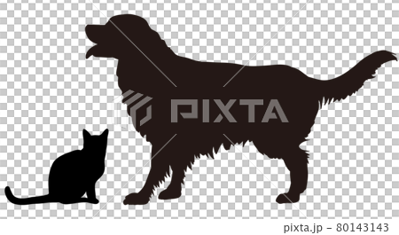 2匹の犬と猫のシルエットのイラストセット 80143143