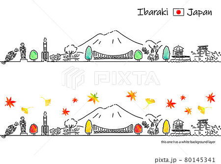 秋の茨城の街並みのシンプル線画セット 秋の茨城の街並みのシンプル線画セット 80145341