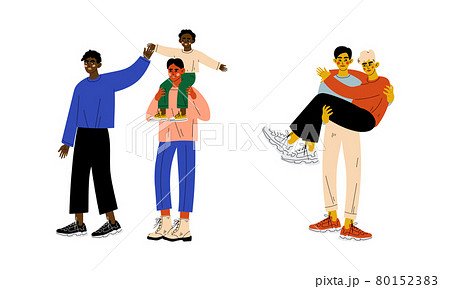 Homosexual Couple with Children Spending Time Together Vector Set Homosexual Couple with Children Spending Time Together Vector Set 80152383