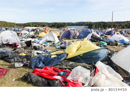 Field and tent village after the rock festival Smukfest in Skanderborg, Denmark 80154450