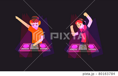 Dj Playing Progressive Electro Music at Nightclub Set, Dj Standing at Spotlights Making Modern Music Cartoon Vector Illustration Dj Playing Progressive Electro Music at Nightclub Set, Dj Standing at Spotlights Making Modern Music Cartoon Vector Illustration 80163784