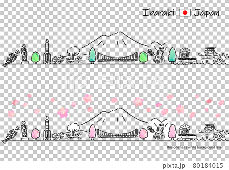 Simple line drawing set of Ibaraki cityscape in spring 80184015